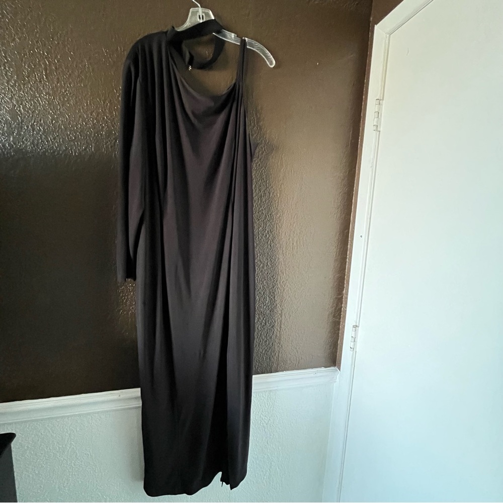 Black Monif C One Long Sleeve Mid Calf Dress, Size 3X